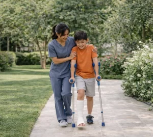 Nurse helping child